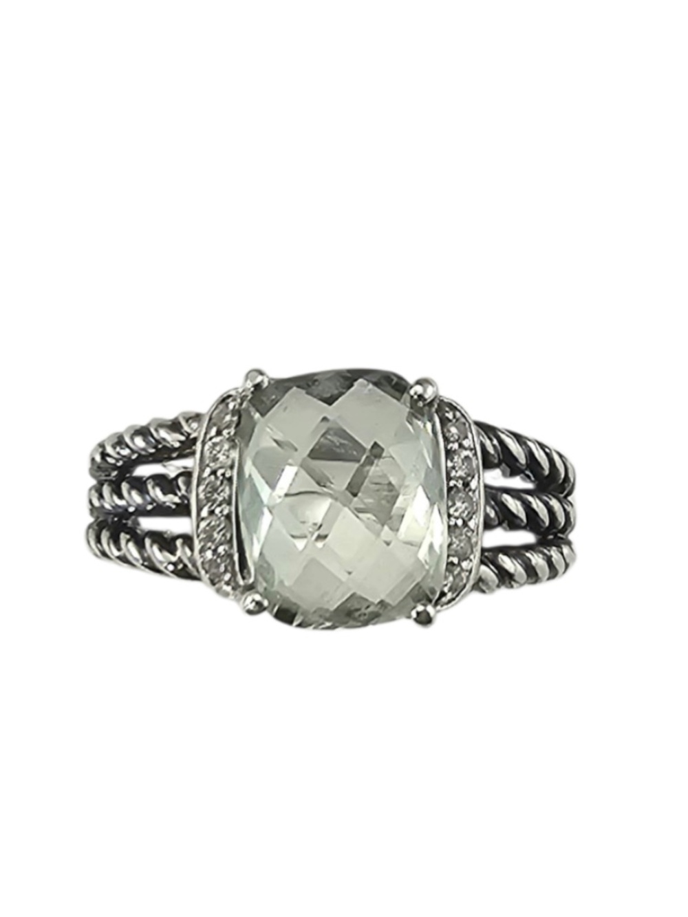 David Yurman Sterling Prasiolite & Diamond Petite Wheaton Ring Size 8 #24721